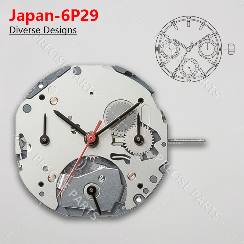 Новые японские часы со сменными аксессуарами для механизмов 6P29 кварцевый