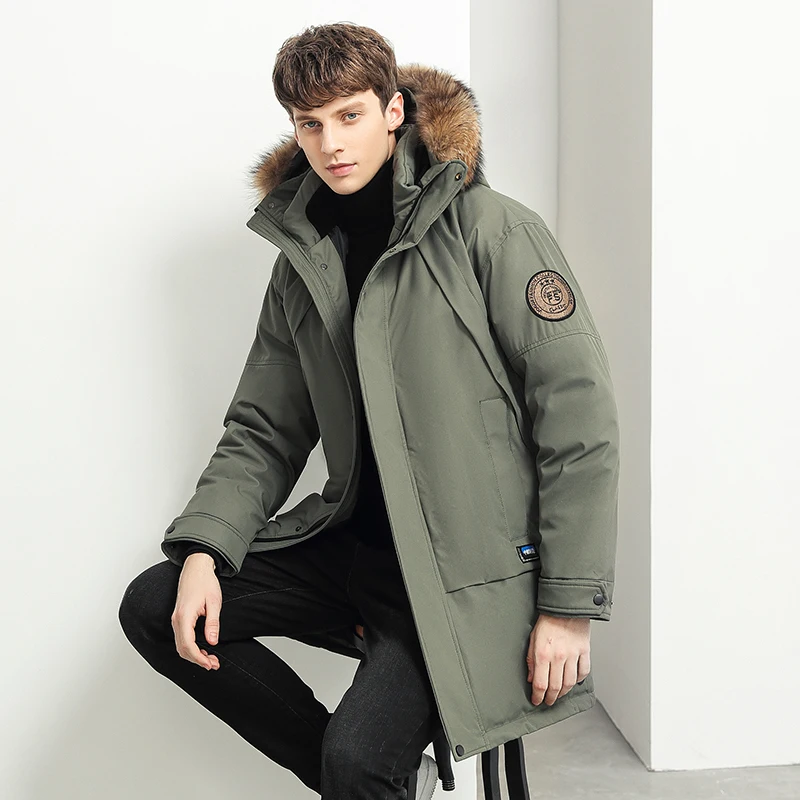 2022 Winter Men's Senior White Duck Down Jacket Fashion Fur Collar Coat Thickened Warm Men's Long Down Jacket Men's Warm Parka