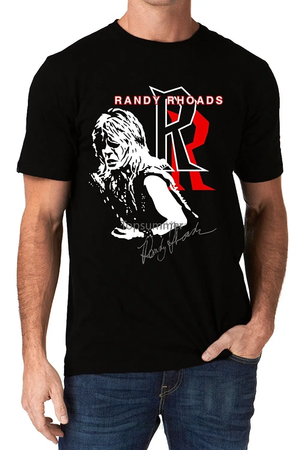 

Новая модная мужская футболка с коротким рукавом хлопковые футболки с принтом Рэнди роадс автограф Ozzy тяжелый металл рок логотип Футболка