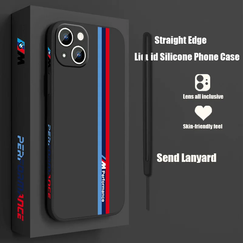 Luxury BMW Car Phone Case For Apple iPhone 14 13 12 mini 11 Pro 8 7 6S 6 Plus XR XS X Max Liquid Left Rope Cover