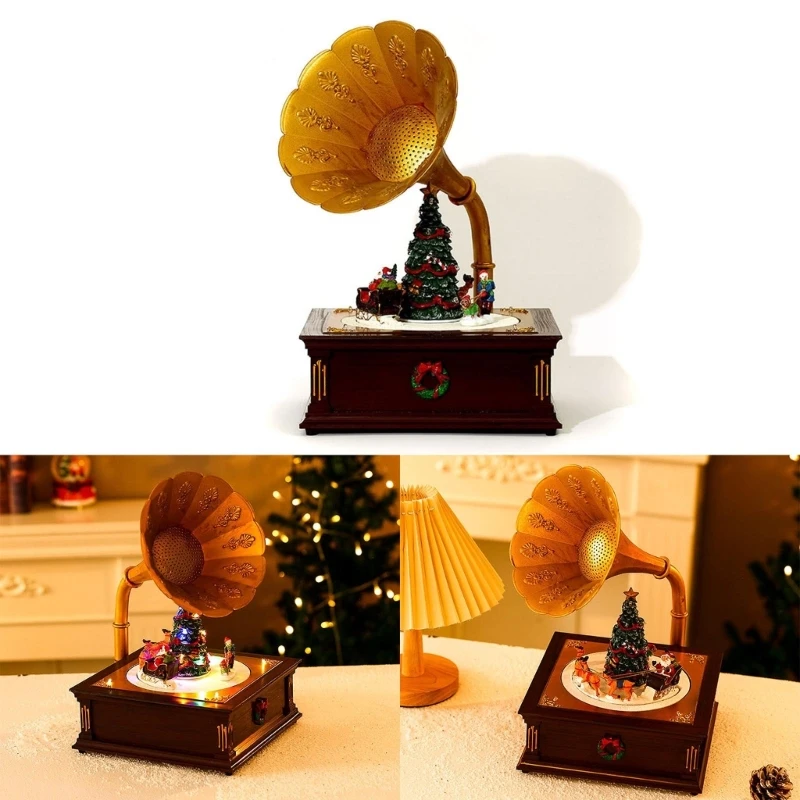 

Unique Christmas Eight-tone Record Player with Spinning LED Lights Decorative Item and Present Party Decoration