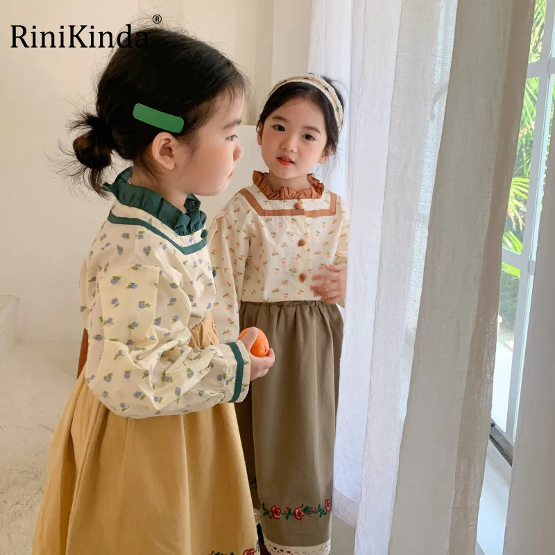 

Rinikind 2022 весенние комплекты одежды для девочек Цветочные Топы + кружевная длинная юбка костюм из 2 предметов принцесса малыш малышей детей Де...
