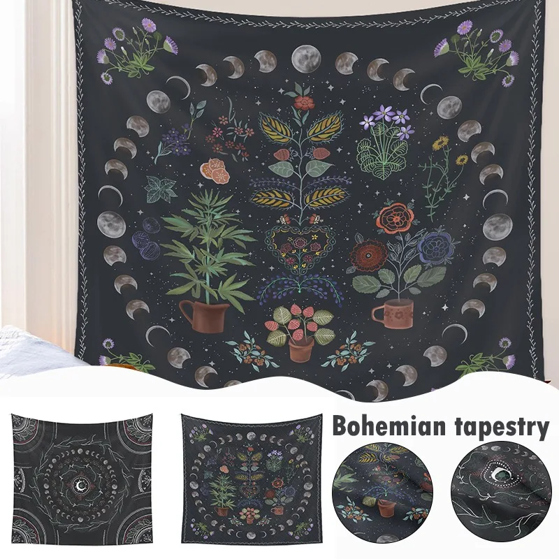 

Tapestry Moon Phase Wall Hanging Botanical Celestial Floral Wall Tapestry Hippie Flower Wall Carpets Dorm Decor Starry SkyCarpet