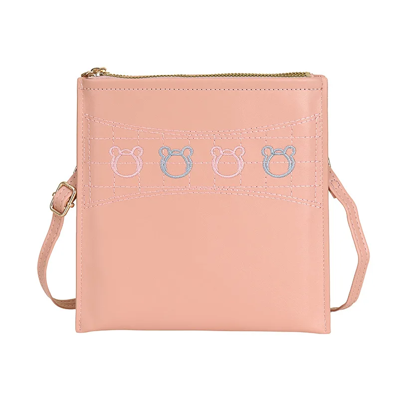 Korean Style Square Phone Card Holder Wallet Animal Bear Embroidery Stitch Cute Crossbody Bag Kids Shoulder Bag Kошелек женский