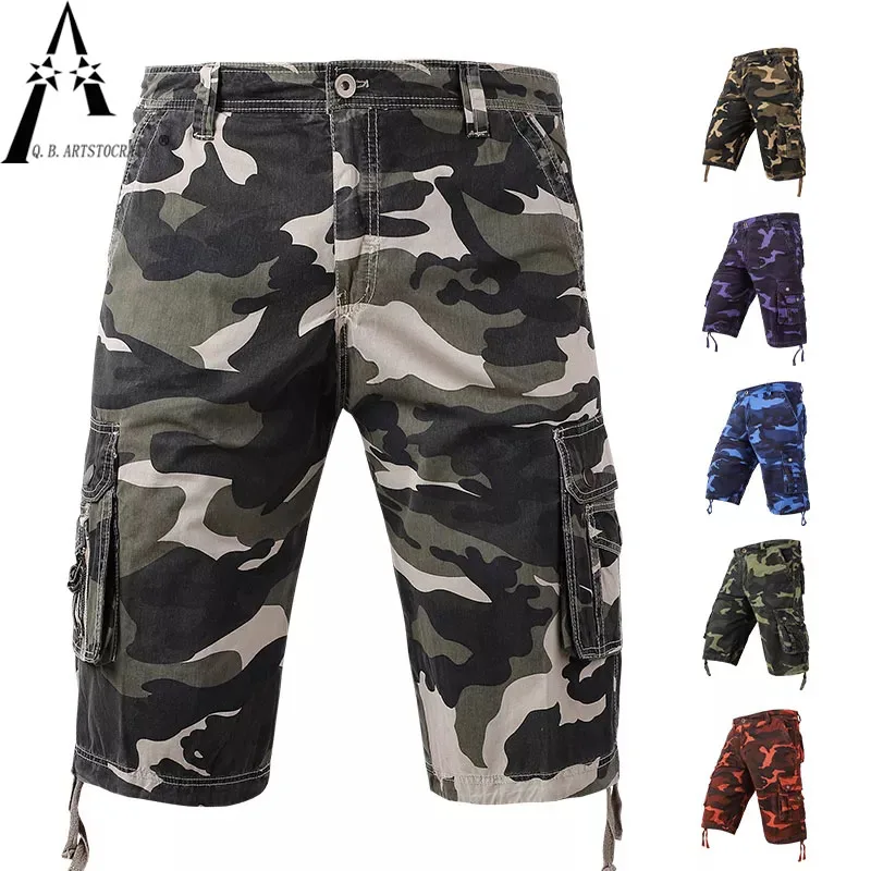 Summer Cotton Military Camo Tactical Jogger Loose Shorts Men Work Fashion Casual Short Mens Multi Pockets Cargo Shorts Men