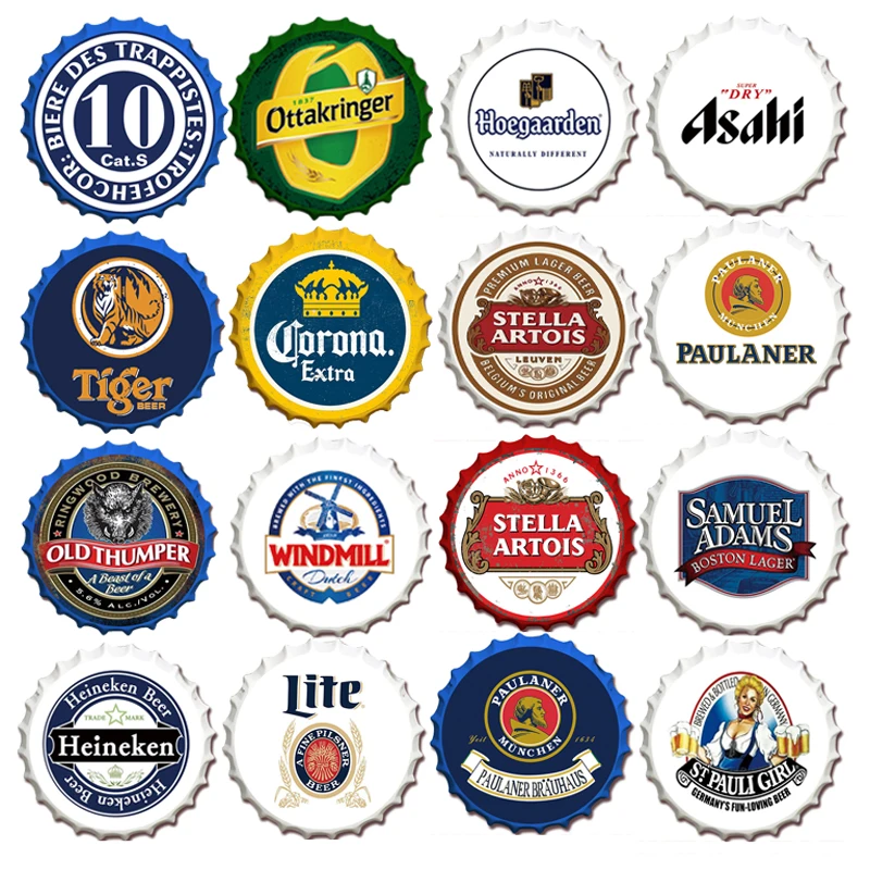 

Metal Tin Sign Vintage Wine Wall Signs Beer Bottle Cap Sign Bar Pub Garage Art Crafts Round Plates Outdoor Decor Printed Plaques
