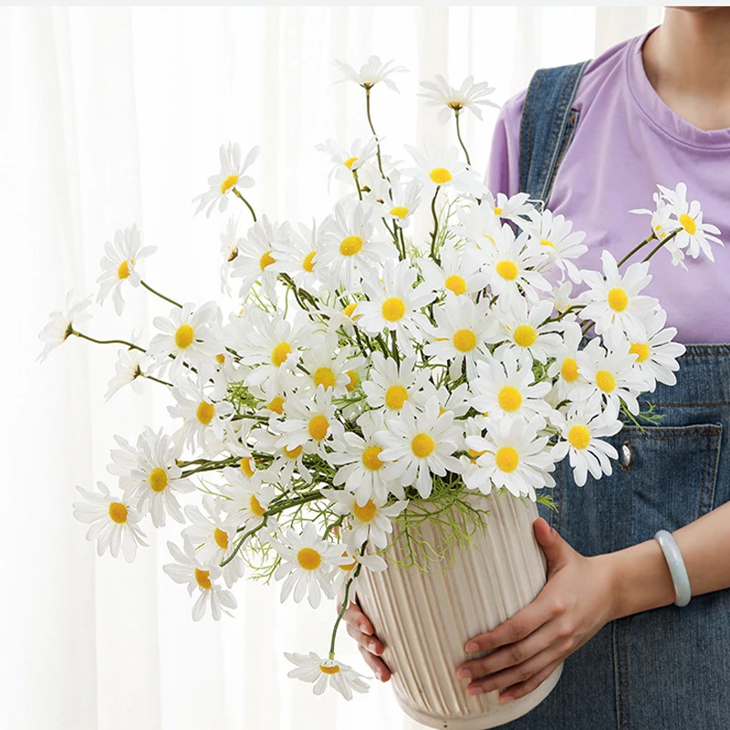 

53cm Artificial White Daisy Flower Bouquet DIY Vase Home Garden Living Room Decoration Wedding Party Silk Fake Flowers
