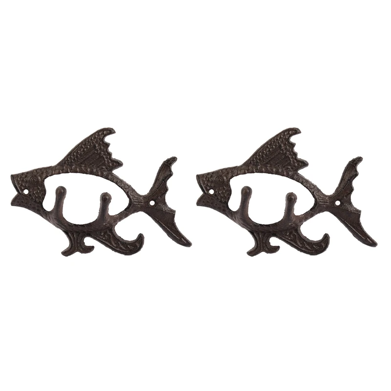 

Hot 2X Fish With Two Hooks Ocean Series Cast Iron Wall Hook Wall Mount Towel Hanger Hook For Hat, Key, Coats