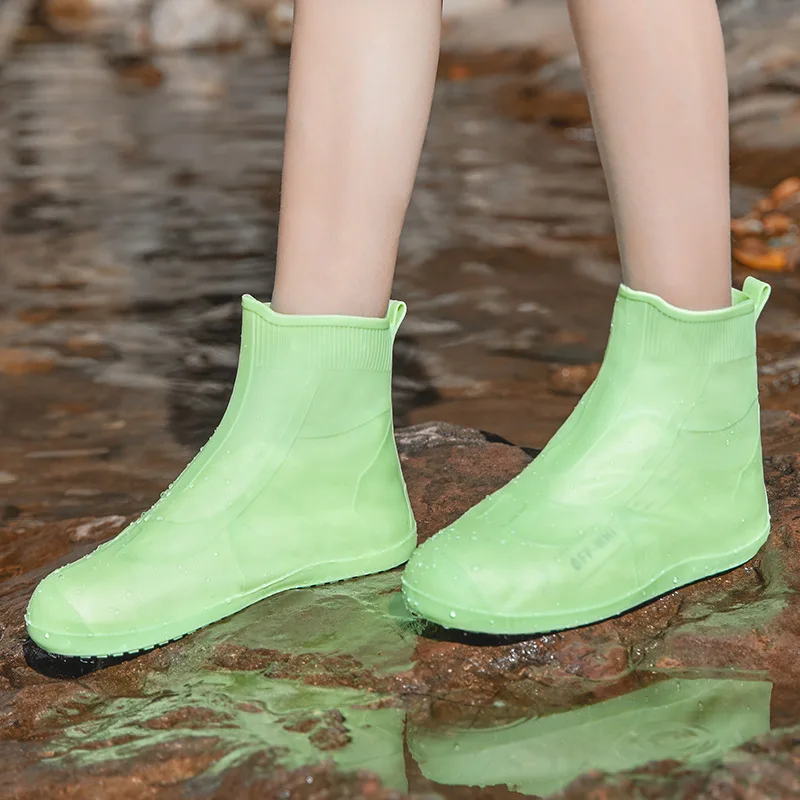 Feerldi Brand Green Rain boots Women Waterproof Shoes Cover Child Galoshes TPE Double Bottom Non-slip Men's Rain Shoes