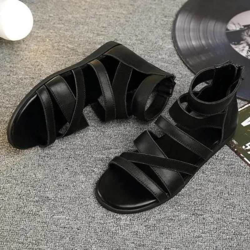 

Sandals Men Shoes PU Black Classic Casual Fashion Beach Street Personality Belt Open Toe Bag Heel Zipper Summer Sandals KB725