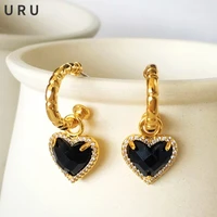 s925 needle sweet korean design black heart earrings 2021 new trend metal brass aaa zircon drop earrings for women girl gifts