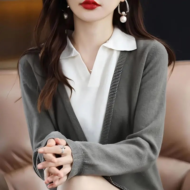 

2023 Autumn/Winter Women's New Fashion Sweater Pullover Polo Collar Women's Casual Knitted Top Women's Loose Sweater B615