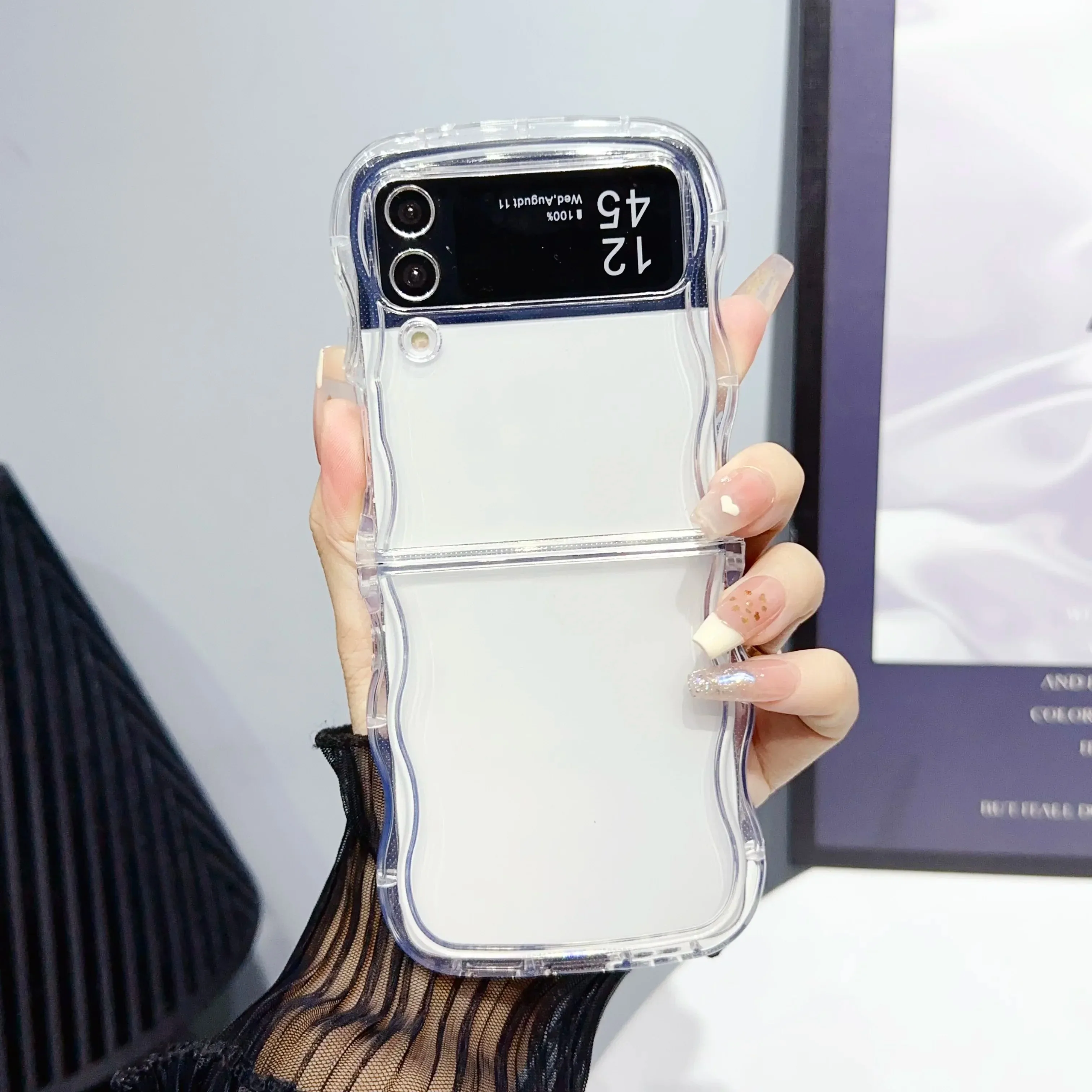 Оригинальный прозрачный чехол для телефона с волнистой рамкой Samsung Galaxy Z Flip 6 5 4 3