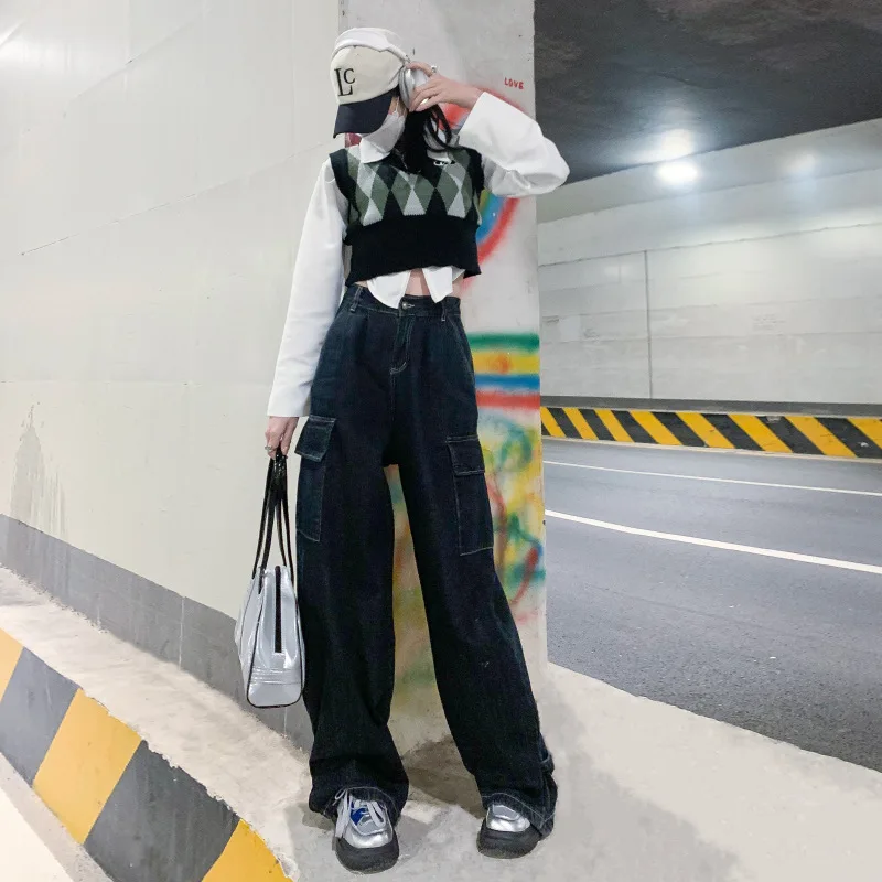 

Gasparine Jeans for Women High Waist American Style Fashion Straight Baggy Denim Pants Wide Leg Casual Y2k Streetwear Trousers