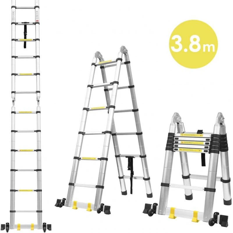 3.8M Foldable Telescopic Ladder Safely Extends Herringbone Ladder Space-saving Straight Ladders Thickened Aluminum Ladders Hot