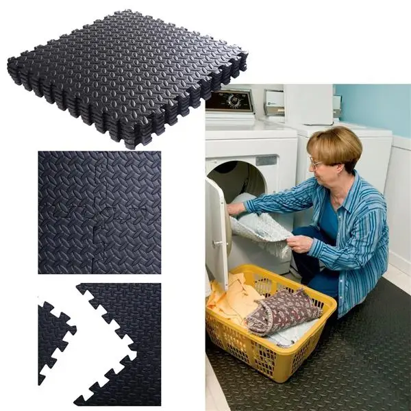 18pcs Household Anti-Skid Moisture-Proof Eva Environmental Ground Mat Fitness Mat Leaf Pattern Black