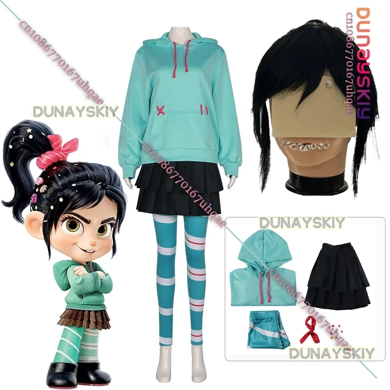 Костюм для косплея Vanellope Von Schweetz толстовки с капюшоном девочек юбка парик