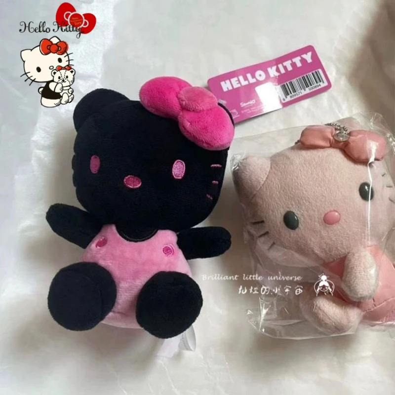 

New Black Pink Hello Kitty Doll Pendant Kawaii Y2K Anime Girl School Bag Keychain Decorative Accessory Children's Plush Toy Gift
