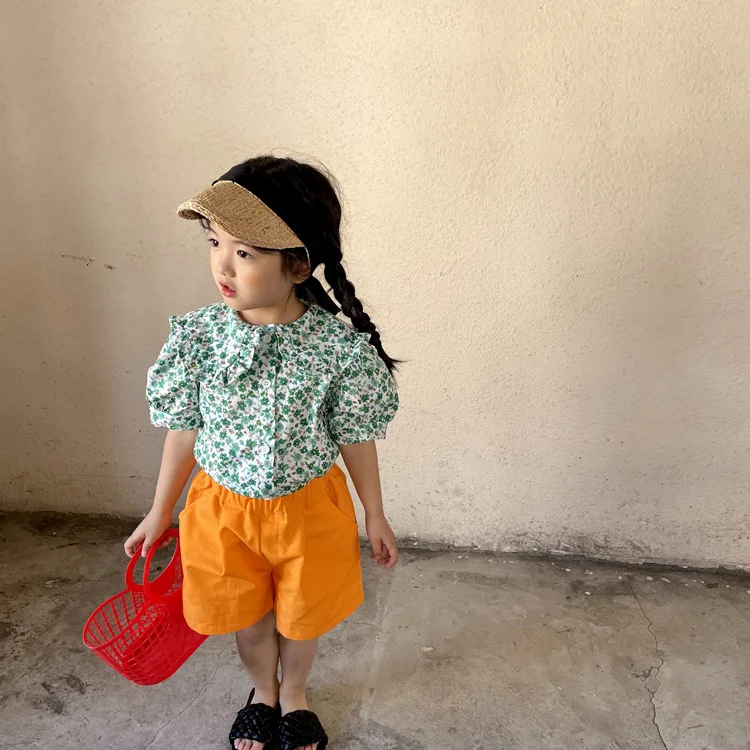 

Criscky Summer Girls T-shirts Ruffles Collar T Shirt Floral Baby Toddler Girl Blouse Shirt Kids Tops Children's Clothes