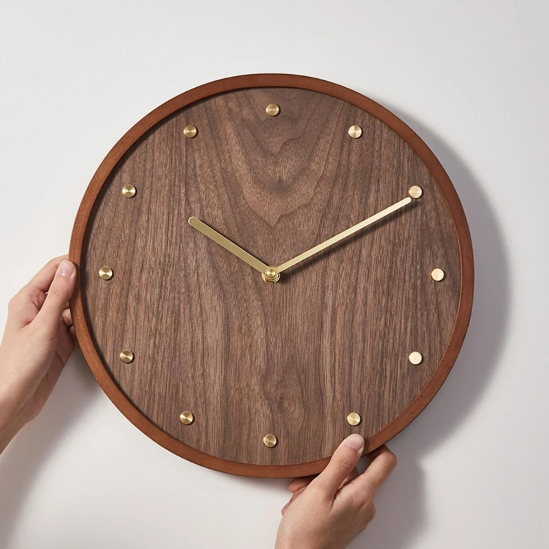 

Modern Nordic Style Solid Wood Wall Clock for Living Room Decoration,Round Wooden Hanging Clock Modern Design