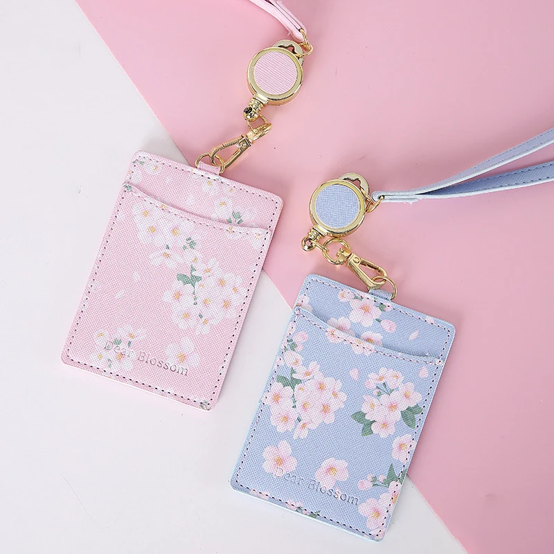 

Sakura Cherry Blossom Card Holder Lanyard Credit Card ID Badge Holder Keychain Key Holder Bank Bus Business Card Cover Organizer