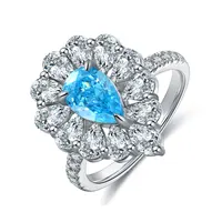 Lab Grown Diamond Ring Laboratory Created Aquamarine Band Silver Rings 925 Sterling For Women Hot Sale