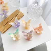 new arrived spring 5cm butterfly biodegradable acetic acid hair claw gradient color rainbow stripe women hair claw clip