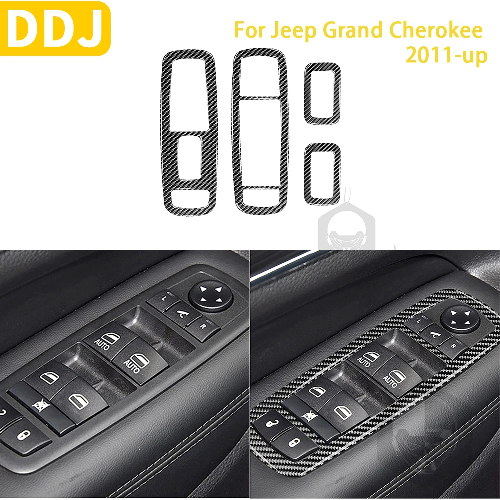 

For Jeep Grand Cherokee 2011-up Accessories Car Carbon Fiber Interior Glass Lift Window Panel Trim Sticker Decoration