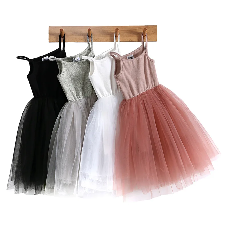 

Ins Girl Children Splicing Mesh Princess Suspenders Dress Baby Cotton Casual Dressed For Party And Wedding Kid Fashion Costume