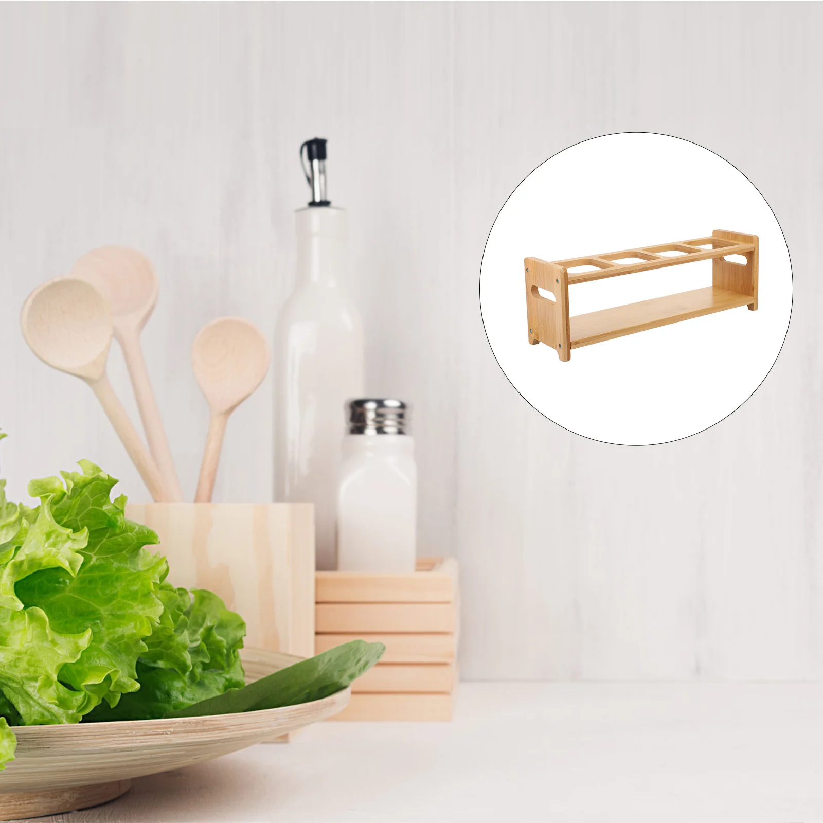 

Condiment Bottle Organizer Wooden Oil Shelf Sturdy Desk Top Rack Spice Kitchen Bottles Holder Storage Shelves