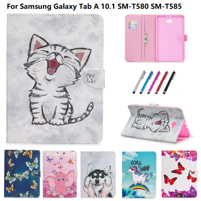 Cute Cartoon Cat Puppy Butterfly Cover For Samsung Galaxy Tab A6 A 6 10.1 Case 2016 T585 T580 SM-T585 Tablet Case Coque Funda