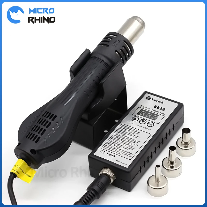 

Пистолет горячего воздуха Micro Rhino 8858, 110 В, светодиодный цифровой инструмент для сварки BGA, инструменты для переделки и распайки, набор паяльн...