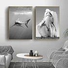 Картина на холсте с изображением животных, большая белая акула, черная и белая стена, монохромная картина с изображением природы, домашний декор
