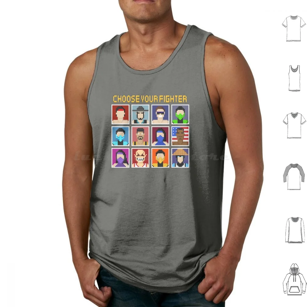 

Choose Your Fighter Fan Art Tank Tops Print Cotton Video Games Pixel Retro Fan Art Fighting Arcade Mortal Kombat Sub Zero