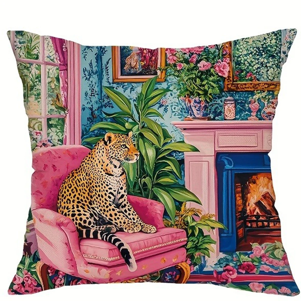 

Декоративная наволочка полиэстер велюр леопардовый цветок фламинго