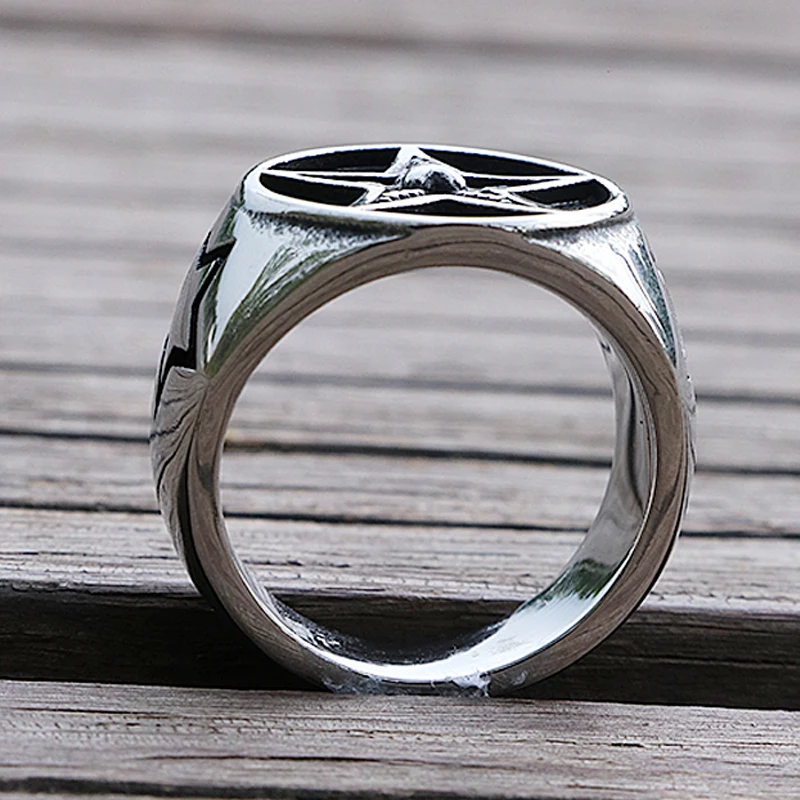 Готическое кольцо с козой пентаграммой сатанинское мужское из нержавеющей стали