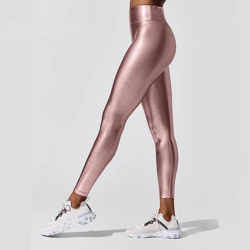 Pantalones de Yoga de cintura alta para mujer, ropa deportiva de gimnasio con brillo metálico Y2K, mallas ajustadas, ropa deportiva brillante y Sexy