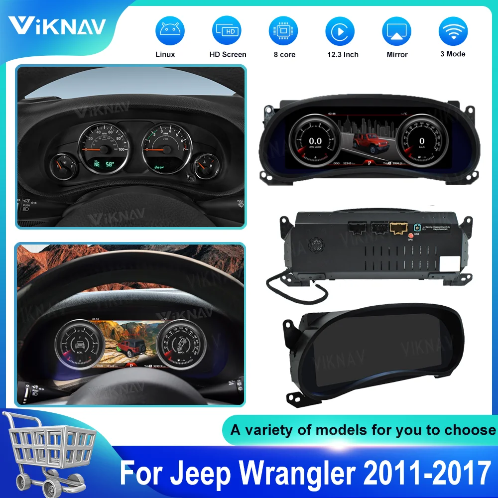 

Цифровой кластер для Jeep Wrangler 2011-2017, виртуальный инструмент, ЖК-спидометр, плеер, экран автомобиля, новое обновление