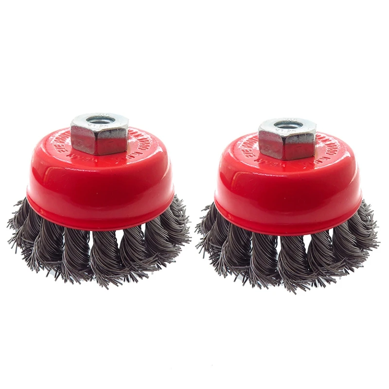 

3 Inch Crimped Wire Brush For Grinders,Wire Cup Brush, M10, 2 Pack, Red