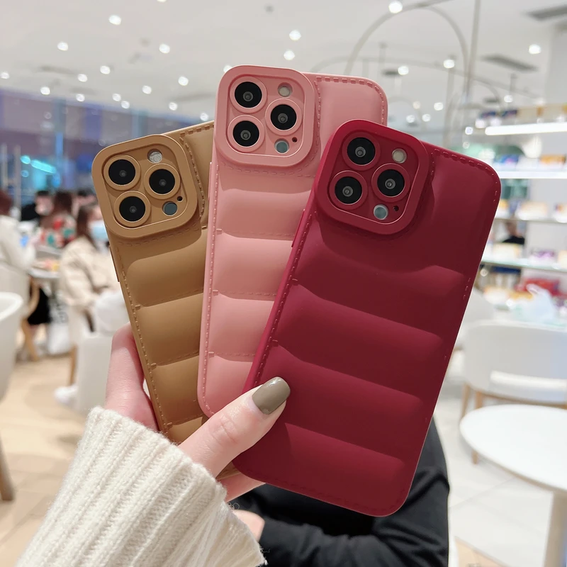 Luxury Leather Down Jacket The Puffer Phone Case For iPhone 13 12 11 Pro Xs Max X Xr 7 8 Puls SE Candy Color Shockproof Cover | Мобильные