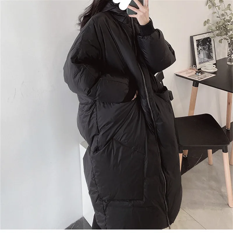 In 2022, the new 90% white duck down ms han edition of portable large pockets more long down jacket enlarge