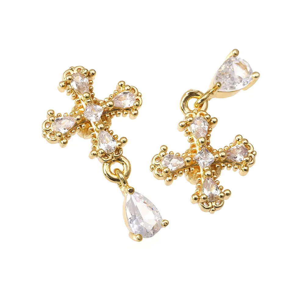 Подвески-крестики из латуни с позолотой 18K и цирконами, высококачественные аксессуары для изготовления ожерелий, серег и ювелирных изделий своими руками (art.: 3920d44331e00) - 3920d44331e00