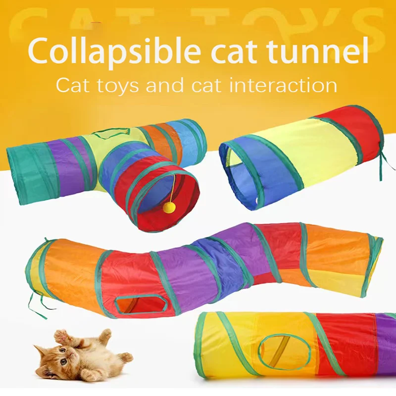 

Туннель для кошек, забавная игрушка для домашних питомцев с 2 отверстиями, Складные Игрушки для котят, щенков, хорьков, кроликов, игровые туннели для собак