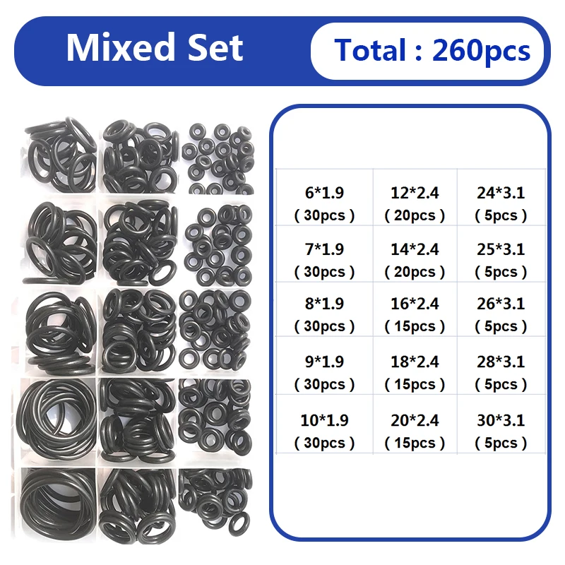 

Резиновые уплотнительные кольца NBR, набор