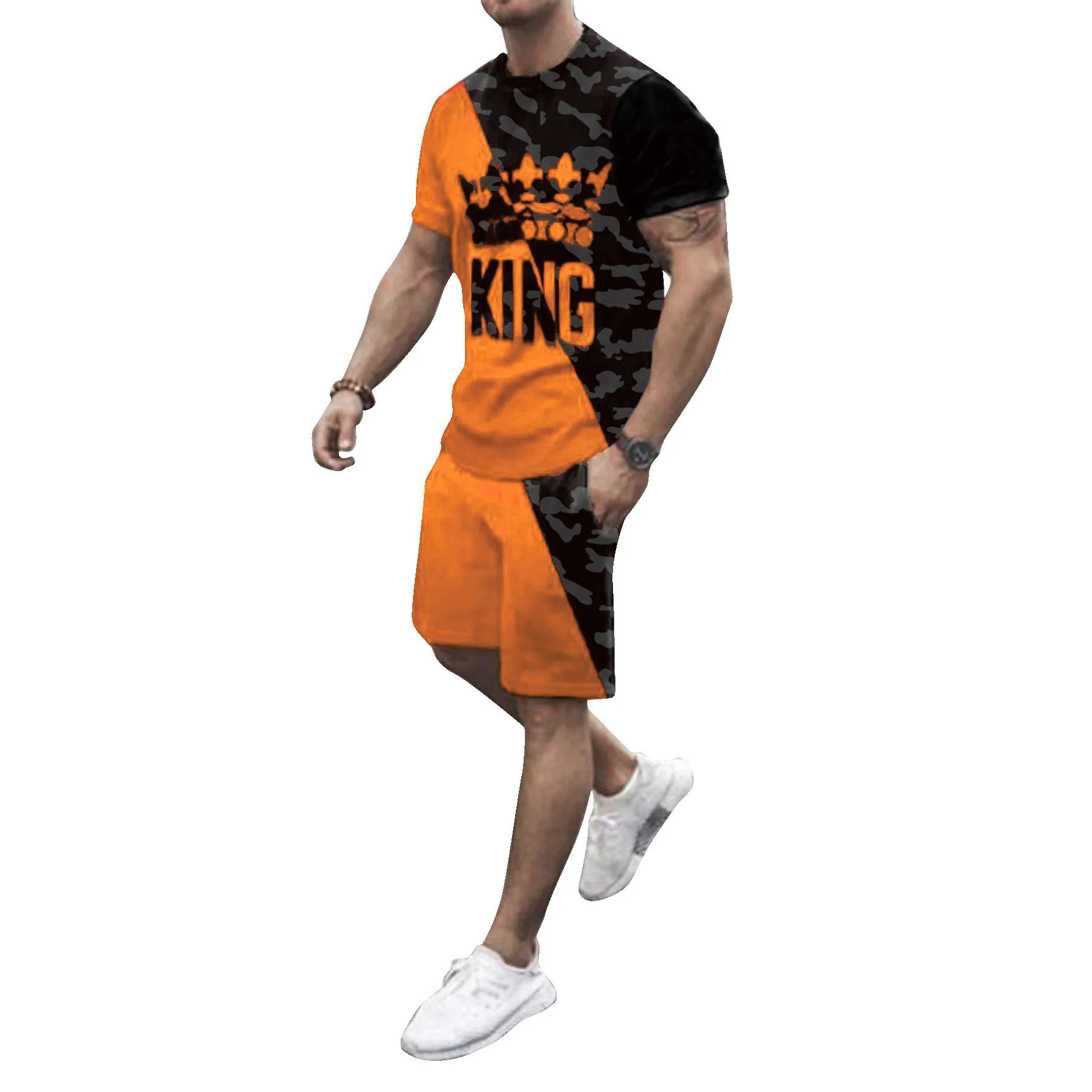 Summer Mens Tracksuit Casual Sport Suit T-shirt Tracksuit 2 Piece Set Oversized Sportswear Breathable O-neck Street Clothing