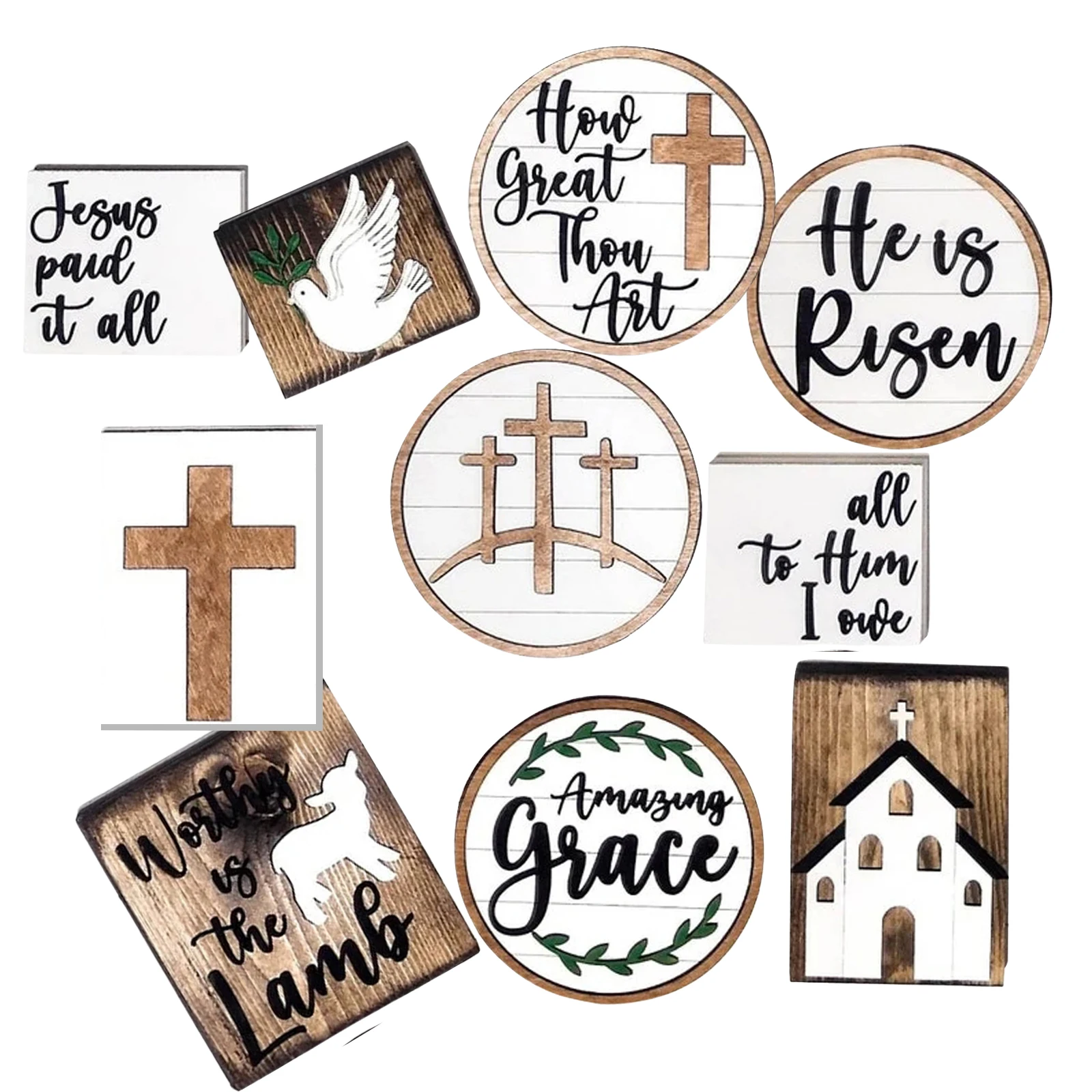 

10 Pieces Easter Decoration Set Wooden Hollow Tiered Tray Decor Jesus Resurrection Scene Religious Decor For Farmhouse Rustic