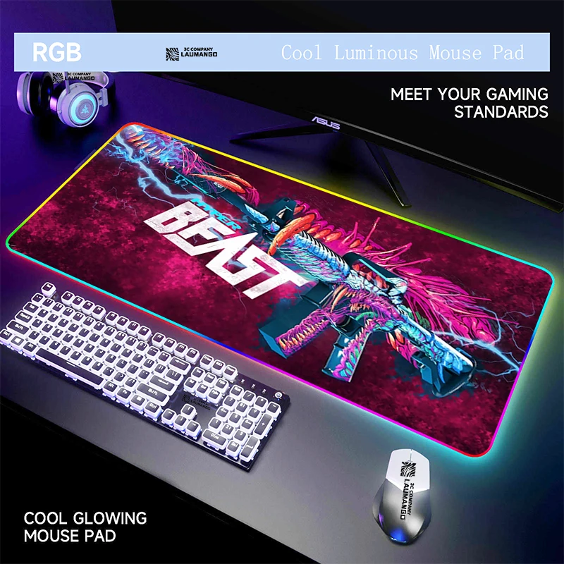 

Mouse Pad RGB Xxl Computer Hyper Beast Gamer Pc Gaming Anime Backlight Desk Accessories Mause Mousepad Large Keyboard Play Mat