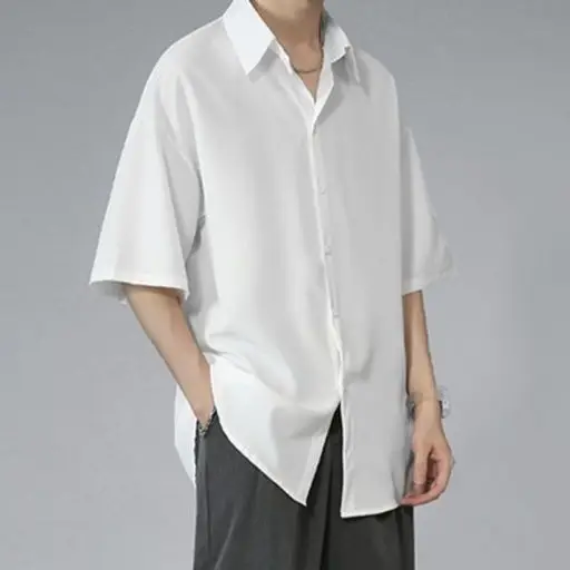 Yasuk Spring Summer Fashion Men's Solid Casual Loose T-Shirt Cool Trendy Guy Long Sleeve Soft Drape Solid Loose Button