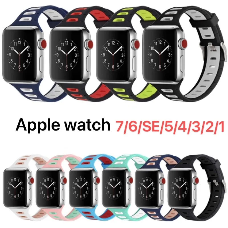

Ремешок силиконовый для Apple watch 8 7 45 мм 41 мм iwatch 6 5 4 SE 44 мм 40 мм, спортивный Воздухопроницаемый браслет для серии 42 мм 38 мм