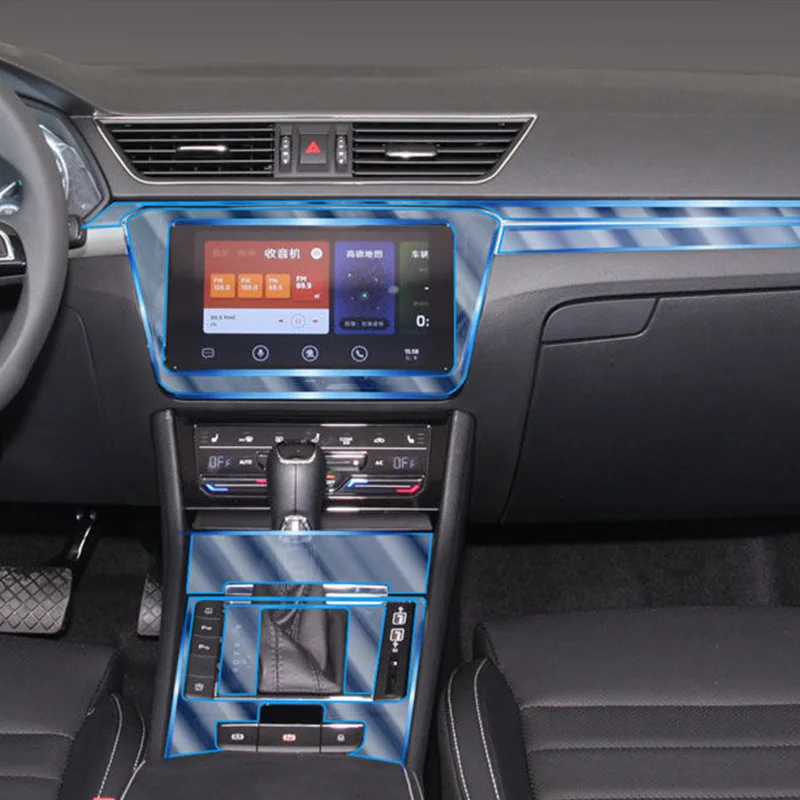 

Прозрачная пленка из ТПУ для Skoda, наклейки для салона автомобиля, панель подъема центральной консоли, приборной панели навигации, двери, око...
